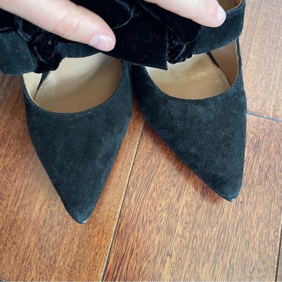 Ulla Johnson Suede Bow Block Heel Pumps Black Leather Velvet Classy Size 36 - Picture 5 of 11